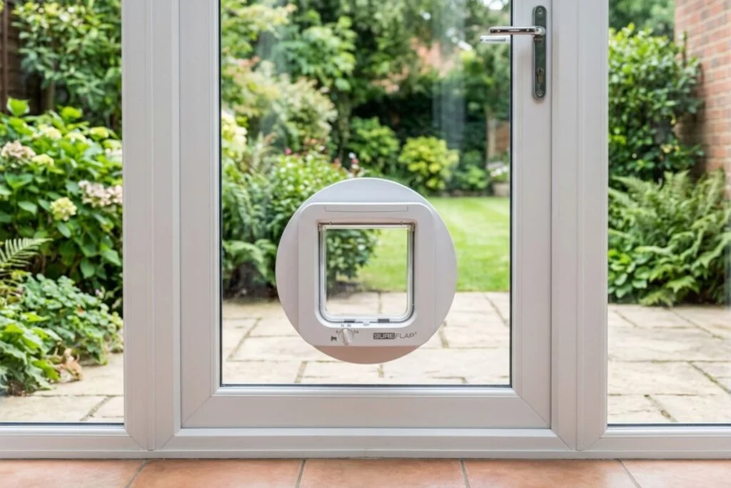 glass door with cat flap